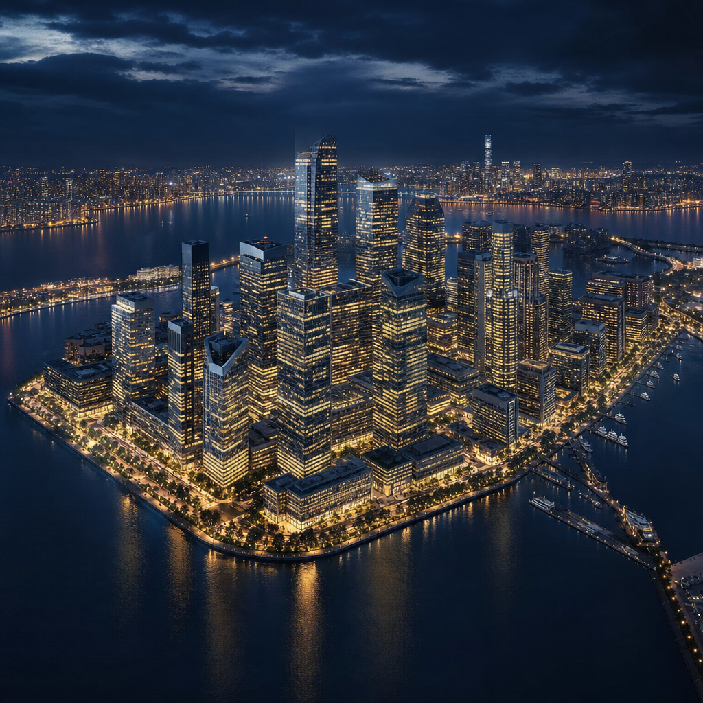 Aerial view of Al Maryah Island land opportunities in Abu Dhabi, UAE