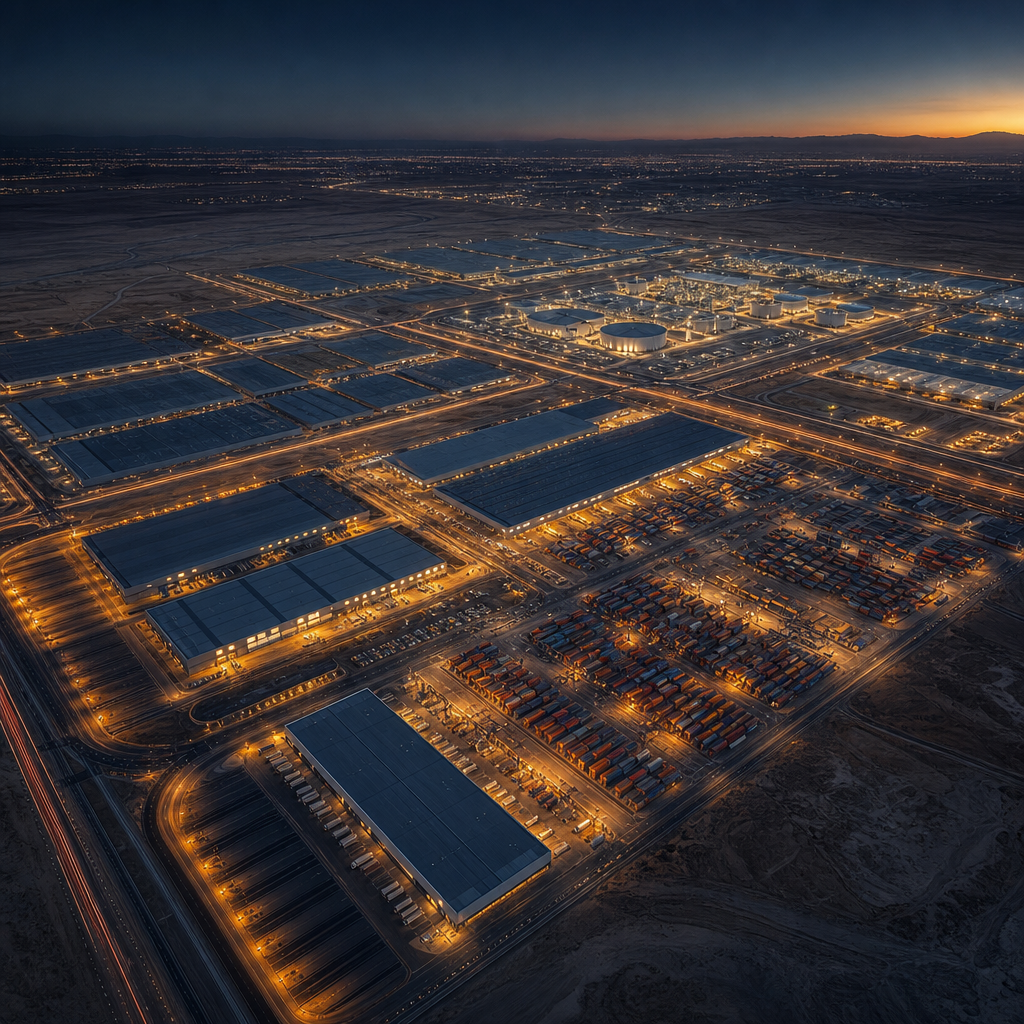 Aerial view of KEZAD land opportunities in Abu Dhabi, UAE