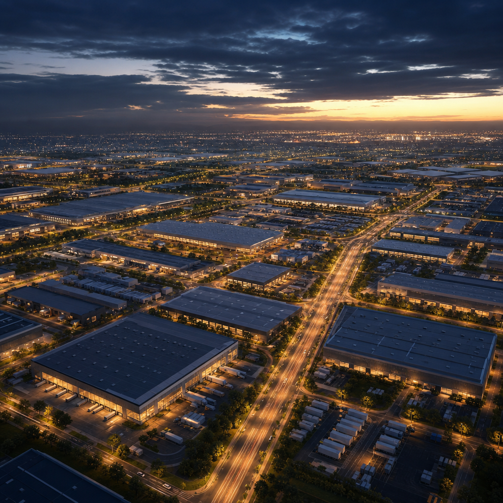 Aerial view of Mussafah land opportunities in Abu Dhabi, UAE