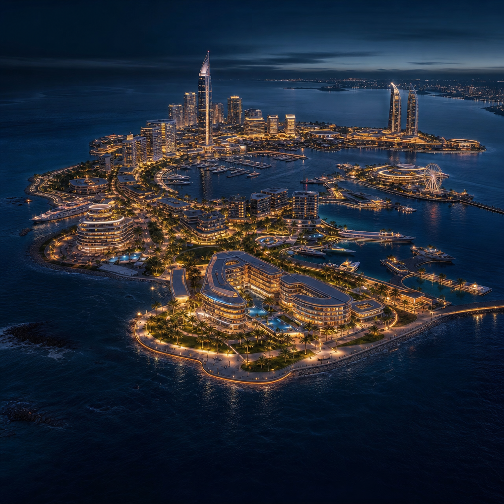 Aerial view of Yas Island land opportunities in Abu Dhabi, UAE